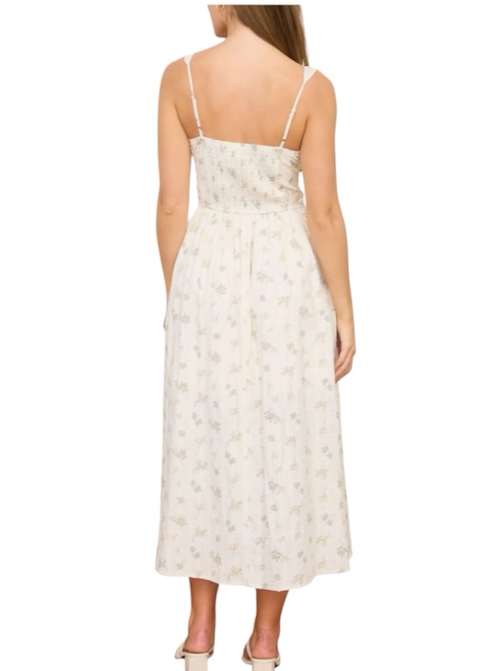Blu Pepper Cream Floral Embroidered Spaghetti-Strap Midi Dress size large - Picture 3 of 10